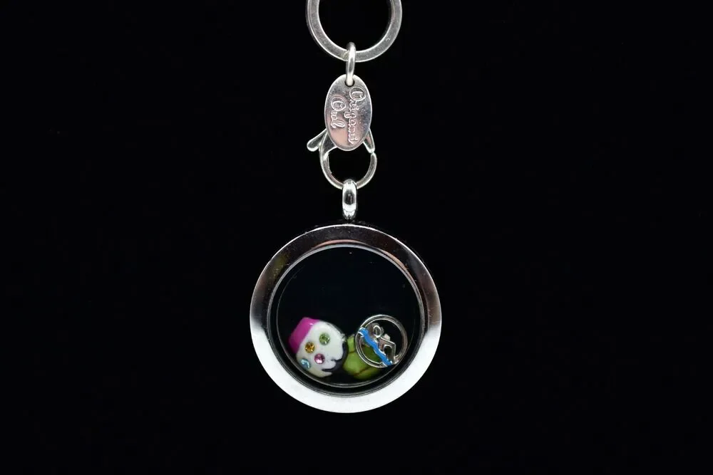 Origami Owl Necklace Case Charm Holder Pendant Cupcake Swim Baseball Signed BinE